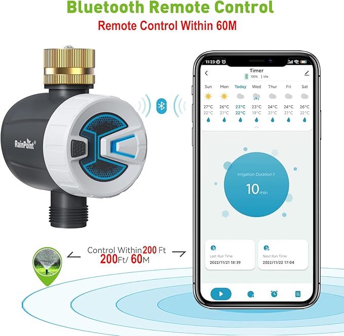 RAINPOINT Sprinkler Timer, Bluetooth Water Timer for Garden Hose, Smart Irrigation Controller, APP Remote Control (Bluetooth Connection)
