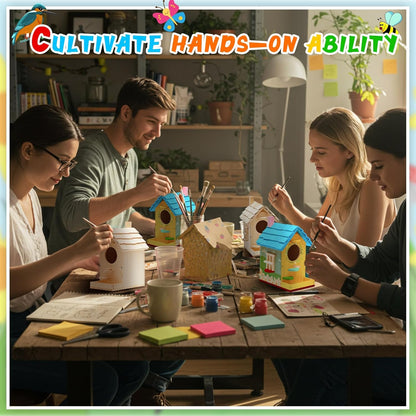 Liliful 2 Pack DIY Unfinished Wooden Birdhouse Craft Wooden Painting Kit with Paint and Paintbrushes for Boy or Girl Classroom Activity and Christmas Kids Craft Gifts(Modern Style)