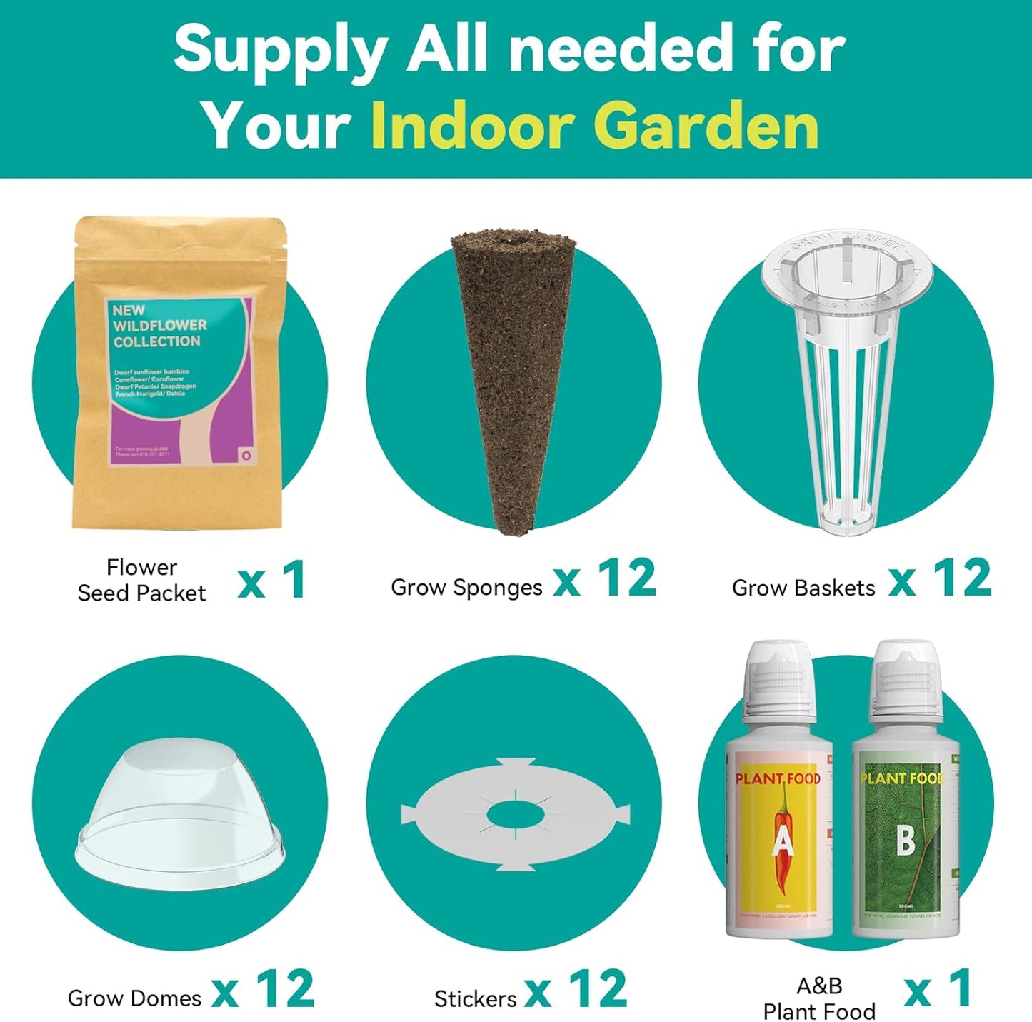 LYKOCLEAN Flower Seed Pods for AeroGarden, Ahopegarden, iDOO MUFGA Hydroponics Growing System Indoor Gardening, 400+ Seeds, Dwarf Sunflower Bambino, French Marigold, Dahlia, Dwarf Petunia(12-Pods)