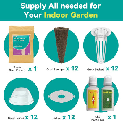 LYKOCLEAN Flower Seed Pods for AeroGarden, Ahopegarden, iDOO MUFGA Hydroponics Growing System Indoor Gardening, 400+ Seeds, Dwarf Sunflower Bambino, French Marigold, Dahlia, Dwarf Petunia(12-Pods)