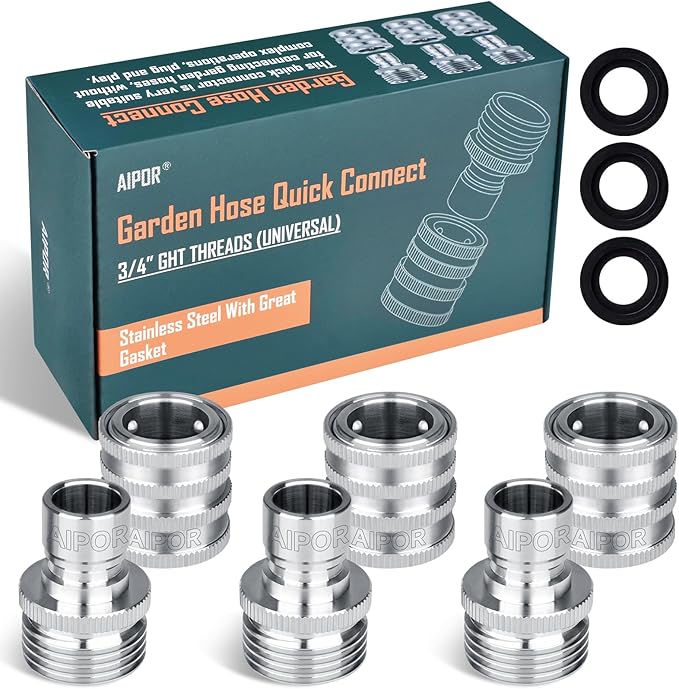 Quick Connect Hose Fittings for Garden Hose Quick Connector 3/4 Inch GHT Stainless Steel Quick Release Connectors No-Leak (3 Set)