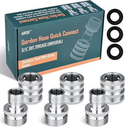 Quick Connect Hose Fittings for Garden Hose Quick Connector 3/4 Inch GHT Stainless Steel Quick Release Connectors No-Leak (3 Set)