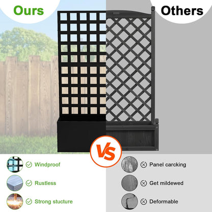 GarveeLife Metal Planter Box with Trellis, 71 in x47 in x12 in Raised Garden Bed with Trellis, Outdoor Garden Box with Privacy Screen & Drainage Holes for Climbing Plants Flower Vegetable, Black
