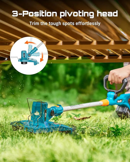 SEESII Electric String Trimmer and Leaf Blower Combo Kit, 3 in 1 Cordless Weed Wacker Grass Eater with 1.3"/2.1" Height, Battery 12" Lawn Mower & Rotary Handheld Blower with 5-Speed for Yard Lawn