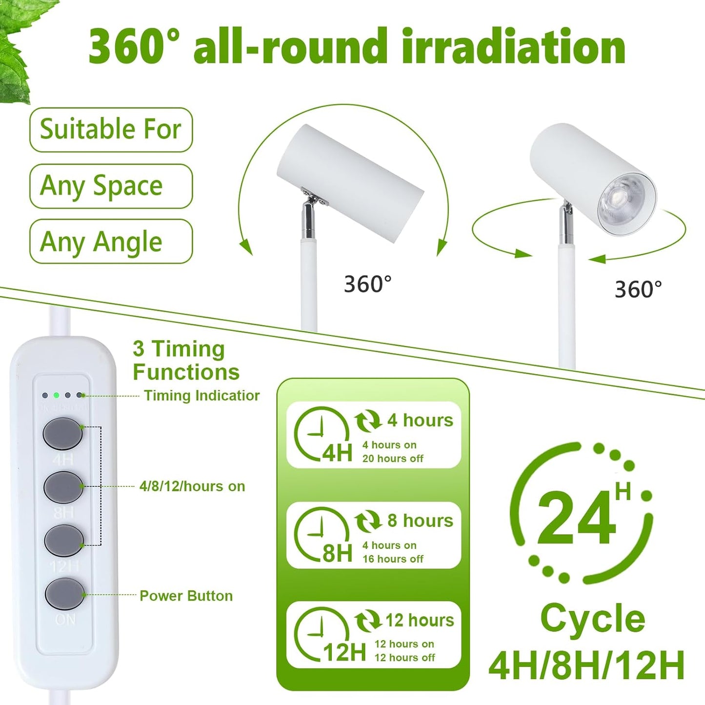 HMVPL White Grow Lights for Indoor Plants Full Spectrum,Tall Plant Light for Indoor Growing with 20W COB Plant Light Bulb,4/8/12H Timer,Led Growth Floor Lamp for Large Plant Seedling(6 Level Height)