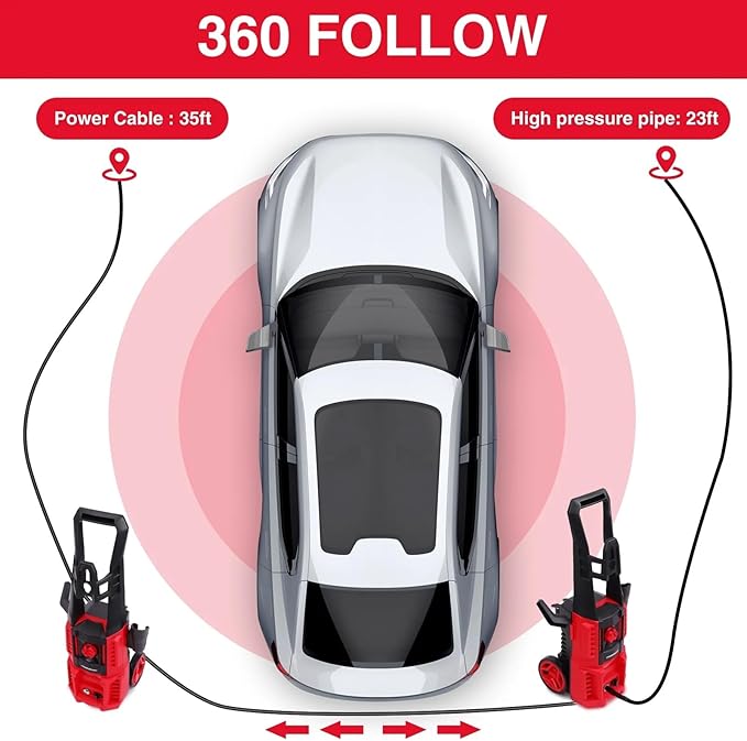 Electric Pressure Washer, 4800 PSI Max,3.0 GPM, 5" Wheels, 18M Cord/Hose Length Max, Power Washer for Patio, Car, Driveway, Fence & Home Cleaning