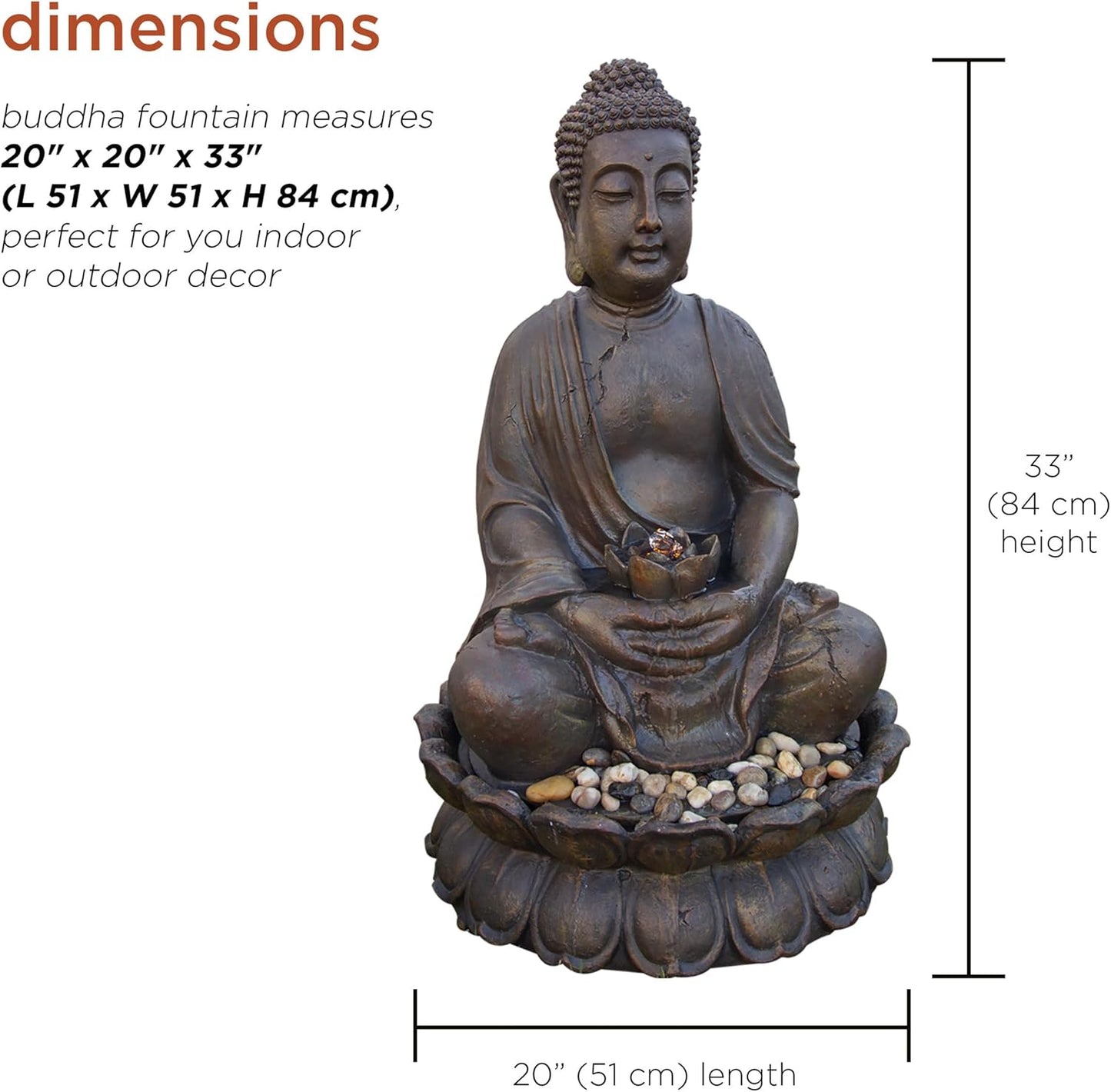 Alpine Corporation GEM122 Outdoor Floor Meditating Soothing Buddha Statue Waterfall Fountain for Garden, 33", Bronze