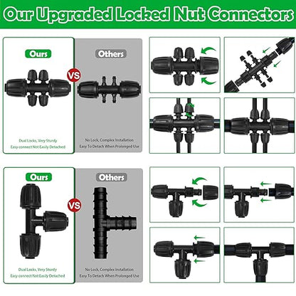 Upgraded Drip Irrigation System, 233FT Automatic Irrigation System, Watering Misting System for Greenhouse/Garden/Yard/Lawn, Micro Drip Irrigation Kit with 1/4 inch 1/2 inch Irrigation Tubing