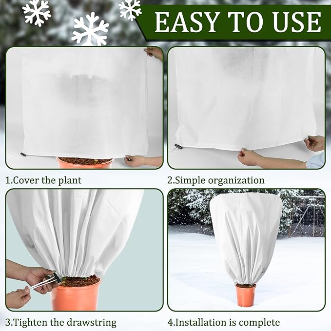 8 Pcs Plant Covers Frost Protection Bag 47" x 31.5" Winter Reusable Plants Jacket with Drawstring Shrub Protection Wraps Bags Frost Blanket for Winter Outdoor Garden Plants