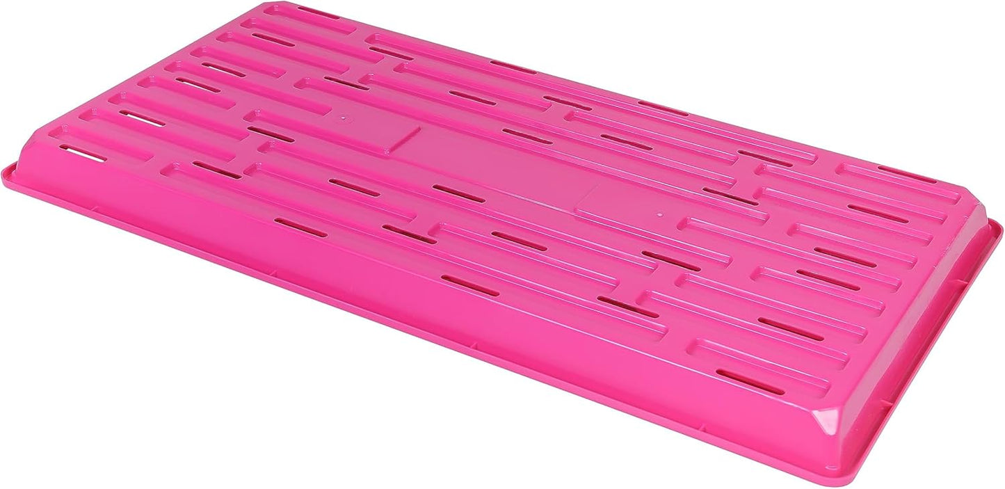 SUNPACK 10" x 20" Heavy Duty Shallow Plastic Seed Starting Tray, Magenta, 1" (Pack of 10) - Lined with Drainage Holes for Excess Water and Aeration, Ideal for Greenhouses or Indoor Gardening