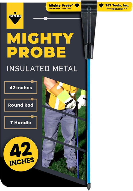 T&T Tools 42-Inch Mighty Probe Insulated Metal Soil Probe – 3/8" Metal Round Rod, Heavy Duty Design for Easy Penetration & Withdrawal, Soil Testing & Landscaping Tools, T-Handle, USA-Made-1 Pack