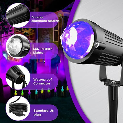 Halloween Christmas LED Spot Lights Outdoor Black Light Projector, 12W Color Changing Landscape Lighting Wired 120V IP65 Waterproof Outdoor Spotlight for Glow Party Garden Yard Indoor Decor(4Pack)