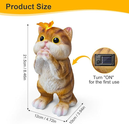 Solar Garden Decor Outdoor Statues Cat - Lawn Decor Statue for Patio, Balcony, Yard Ornament - Unique Gifts for Housewarming, Birthday, Christmas (Yellow)
