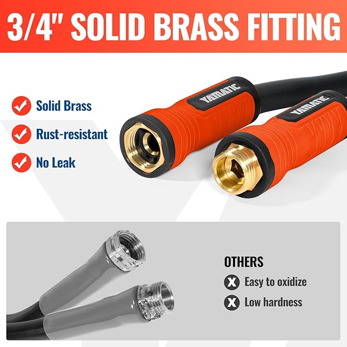 YAMATIC Heavy Duty Garden Hose 50FT x 5/8", Flexible Water Hose with 360° Swivel Handle, 3/4" Brass Male to Female Connectors, Leak-Resistant for All-Weather Outdoor Use