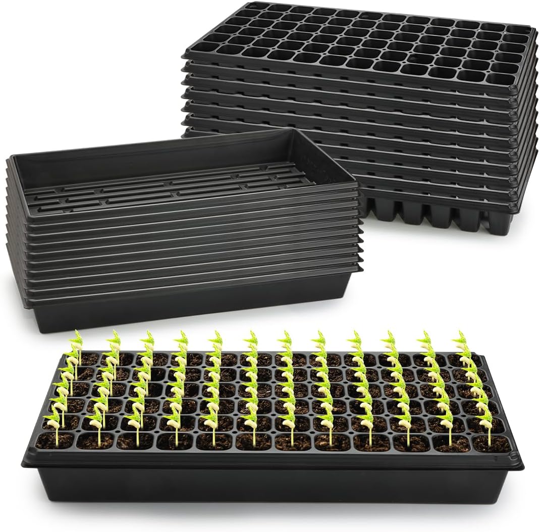 10 Pack 1020 Trays No Holes and 10 Pack 72 Cell Seed Starter Tray, 20" x 10" - Heavy Duty Reusable Plastic Seed Starter Kit for Microgreens, Seed Germination & Plant Propagation (10 Sets)