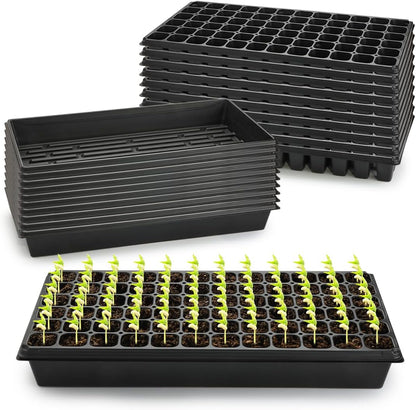 10 Pack 1020 Trays No Holes and 10 Pack 72 Cell Seed Starter Tray, 20" x 10" - Heavy Duty Reusable Plastic Seed Starter Kit for Microgreens, Seed Germination & Plant Propagation (10 Sets)