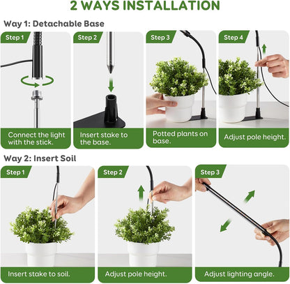 Grow Lights for Indoor Plants, Full Spectrum LED Plant Lights with Base, Adjustable Height 6.5"-26", 10 Dimmable Levels, Auto Timer 3/9/12H, Desk Grow Lamps for Indoor Growing (2 Pack)