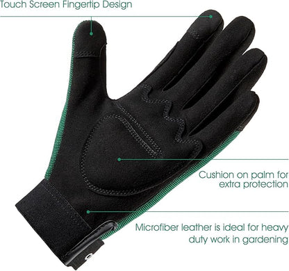 COOLJOB Thorn Proof Garden Gloves with Touchscreen Fingers for Men, Rose Pruning Work Gloves with Palm Cushion for Gardener, Farmer and Landscaper (Green 1 Pair XL)