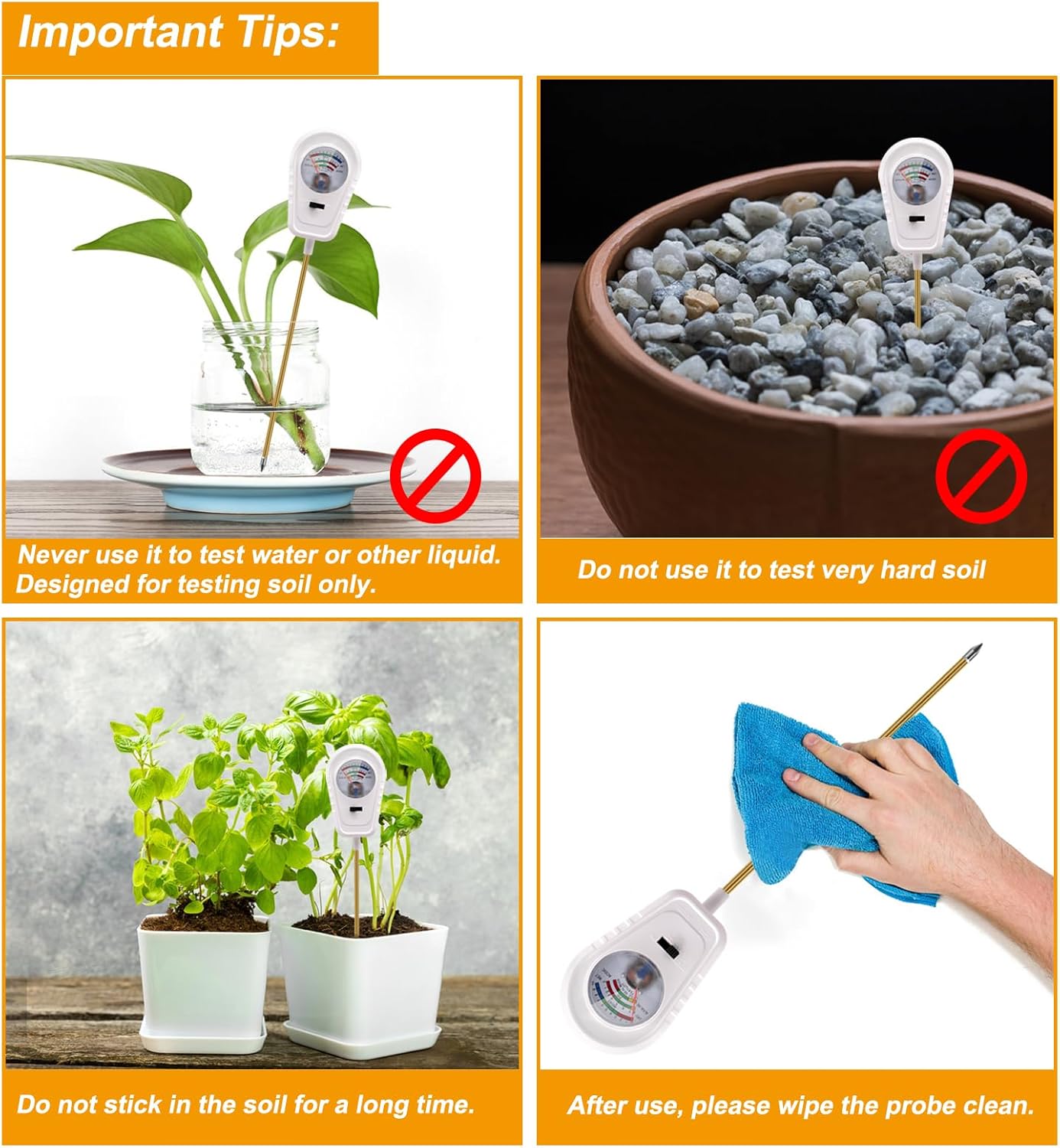 Soil Test Kit 3-in-1, Soil Moisture Meter, Soil PH Meter, Fertility Soil Tester, Soil Tester for Garden, Lawn, Farm, Outdoor & Indoor Use (Pearl White)