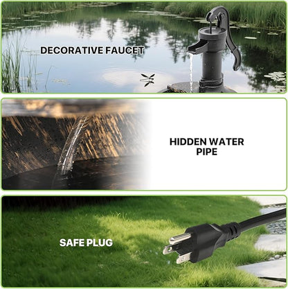 Magshion Barrel and Pump Water Fountain, Freestanding Outdoor Waterfall Fountain with Electric Recirculating Pump, 2-Tier Water Feature Decor for Garden, Patio, Backyard, or Porch, Bronze