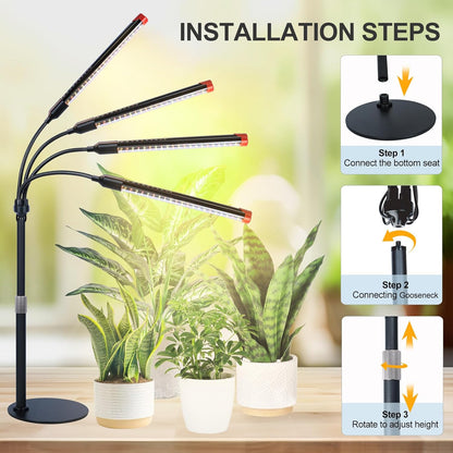 4-Head Desk Grow Lights for Indoor Plants, Seed Starting, Bonsai, Succulent, Cactus with Timer, 36W Table Top LED Plant Growing Lamps, Enough High-Intensity Like Sun, Best Gift for Plants Lover