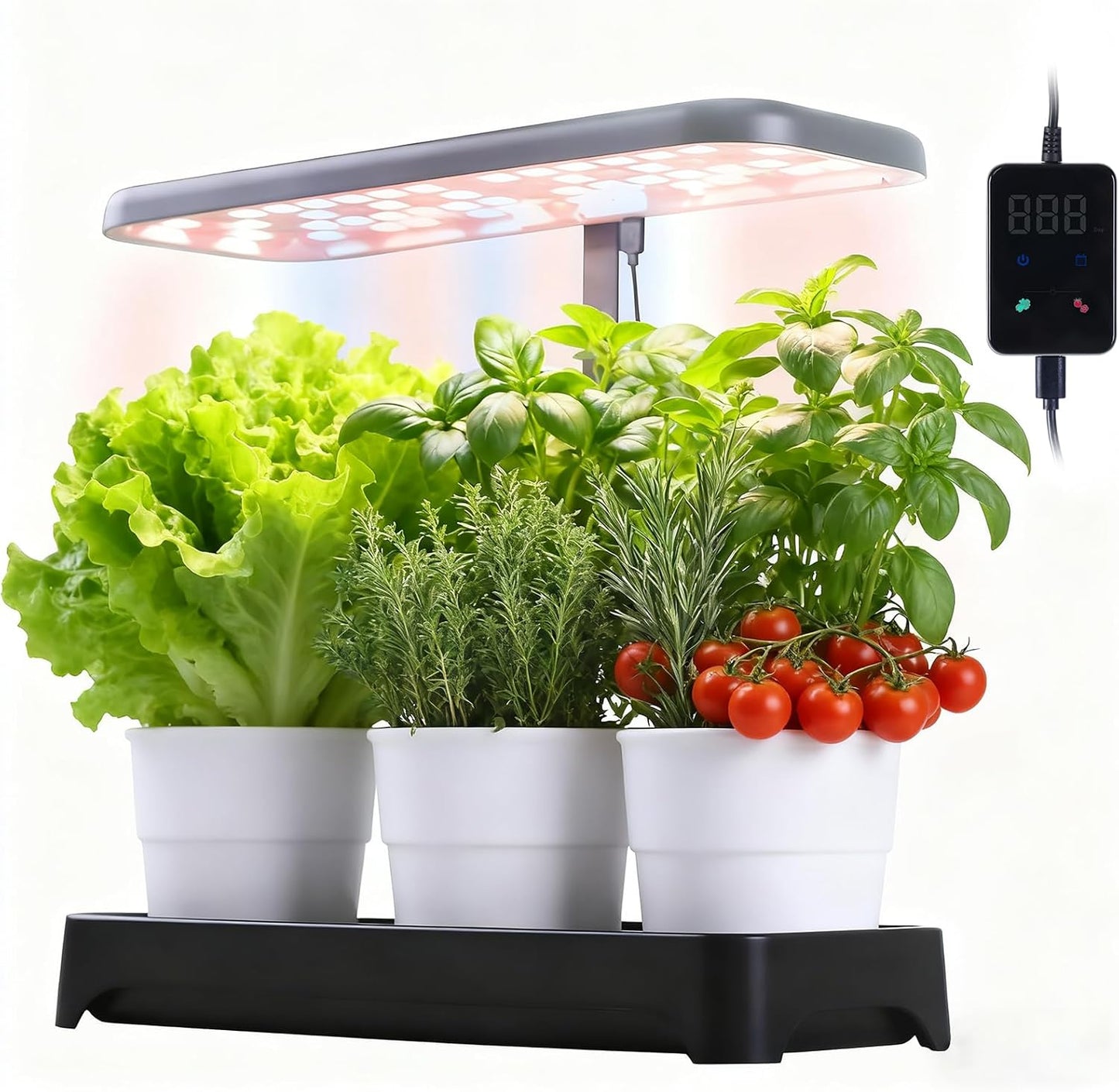 Indoor Garden Led Grow Light, Herb Kitchen Garden Grow Kit, Full Spectrum LED Plant Light for Plants, Height Adjustable Growing Lamp with Intelligent Controller (Not Pots) (Black, 16.5*6.5*4 inch)