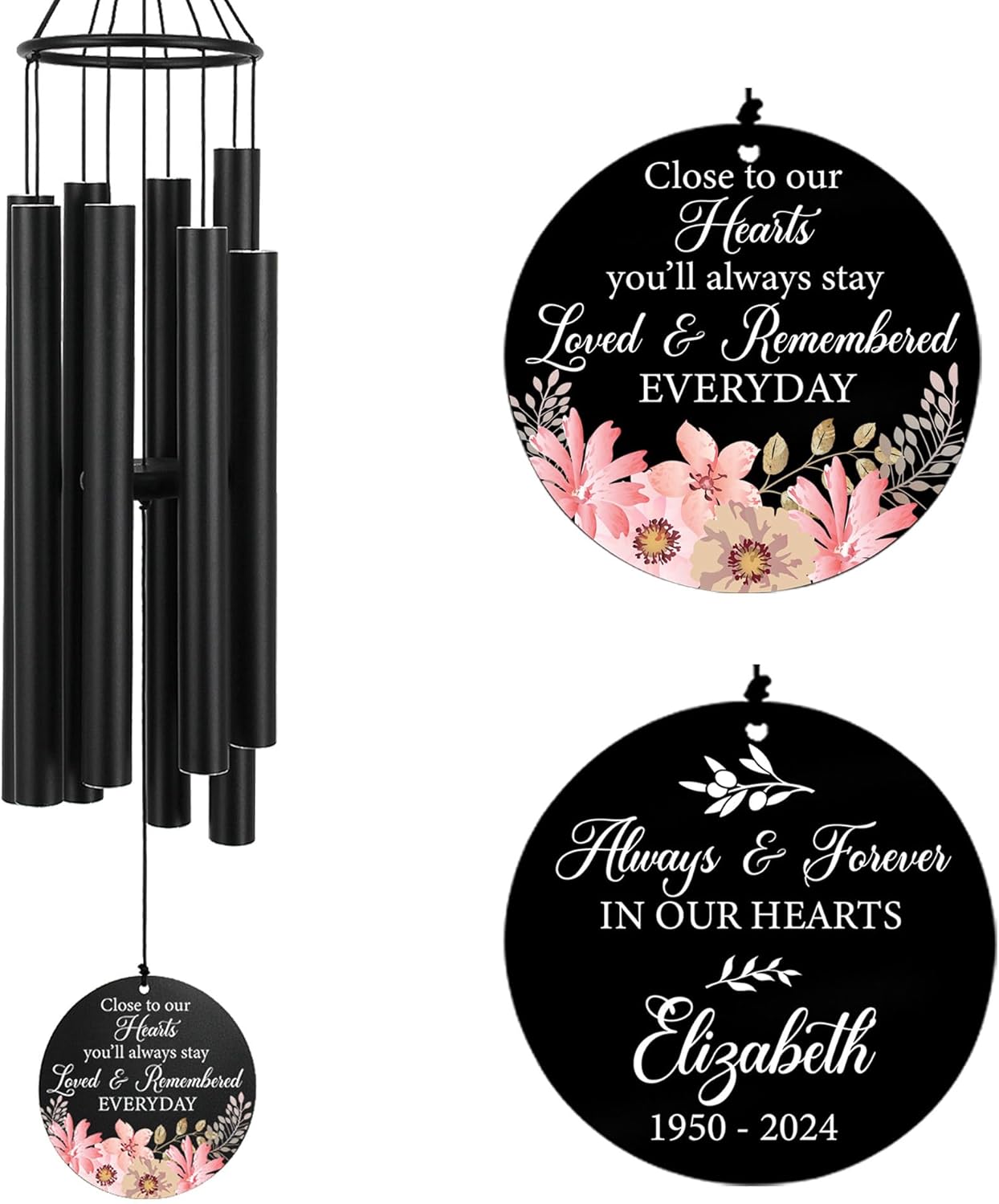 Personalized 36" Memorial Wind Chimes for Outside, Sympathy and Bereavement Gift for Loss of Loved One, A Thoughtful Remembrance of Mother, Father or Husband for Garden and Patio