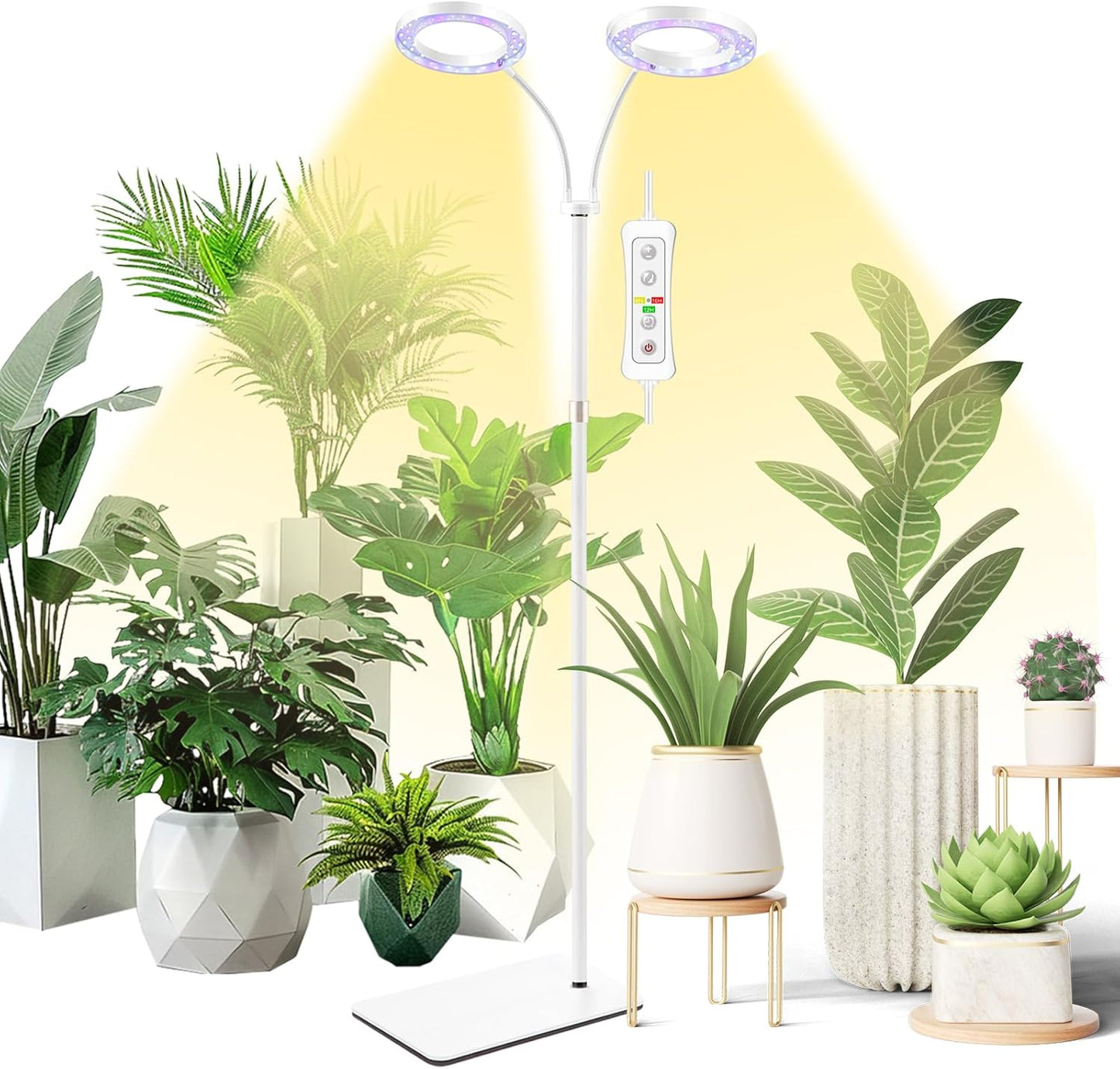 yadoker Desk Plant Grow Light for Indoor Plant, Dual-Head LED Grow Light,Height Adjustable,Automatic Timer with 8/12/16 Hours,10-Level Brightness,Ideal for Small Plant Grow