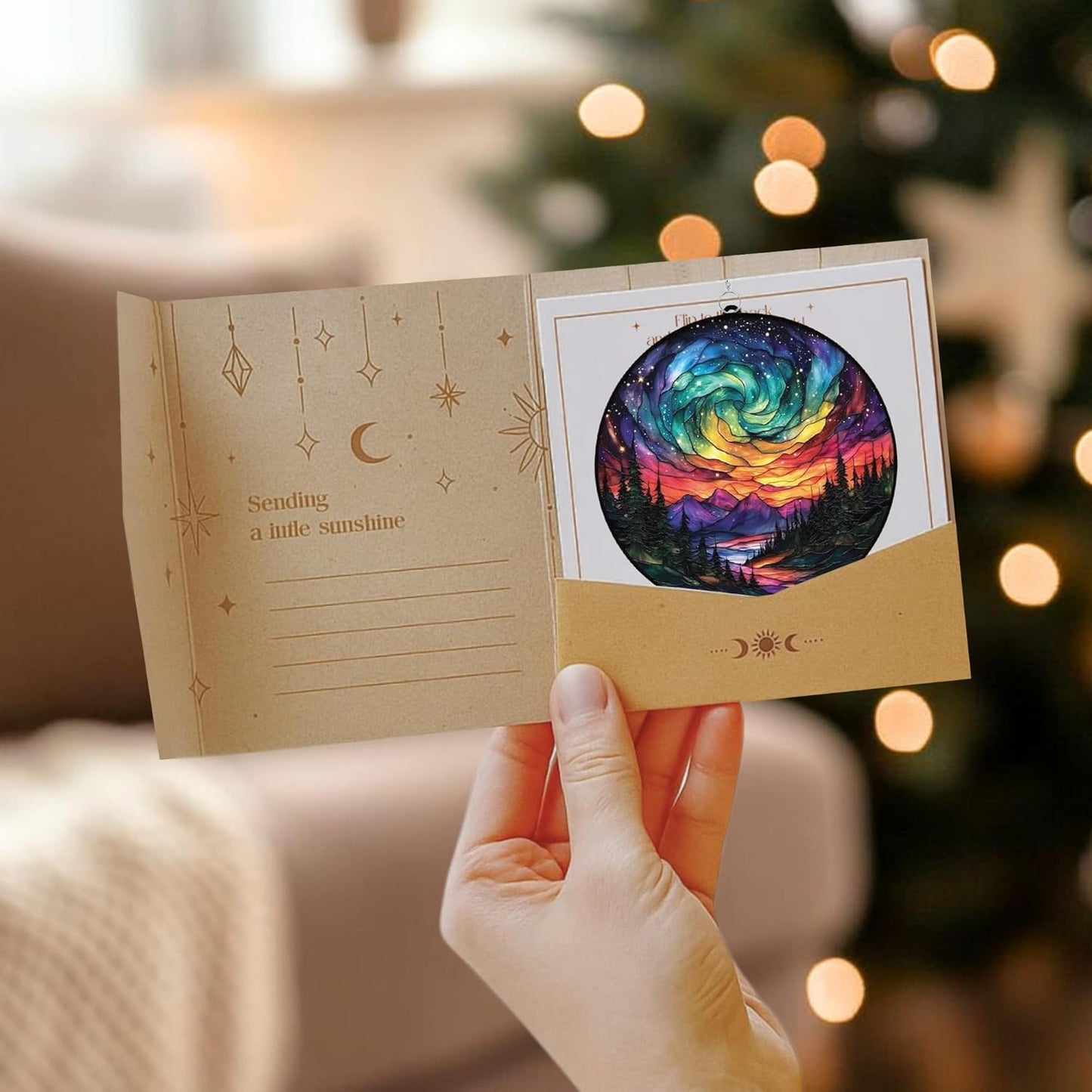 Northern Lights Aurora Acrylic Suncatcher Stained Glass Effect Window Car Hanging Christmas Ornament Indoor Outdoor Decor Garden Sun Catcher Panel for Nature Lover for Women Mom Grandma