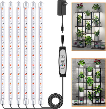6 Bars Grow Light Strips for Indoor Plants with Auto ON/Off Timer 6/12/18H, 5 Dimmable Levels for Shelves Plant Growing(Pack 1)
