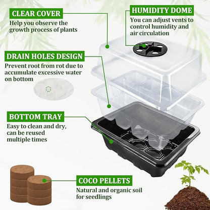 Halatool Seed Starter Kit, 3 Pack 36 Cells Black Seedling Starter Tray with 40 PCS Coco Coir Pellets for Seedlings, Organic Seed Starting Soil Pods for Planting Vegetables Flowers Herbs
