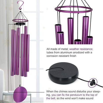 Memorial Wind Chimes Outdoor Large Deep Tone,36 Inch Wind Chimes Unique Tuned Relaxing Soothing Melody,Sympathy WindChimes for Mom,Dad，Garden, Yard, Patio, Porch，Home Decoration and Gift,(Purple)