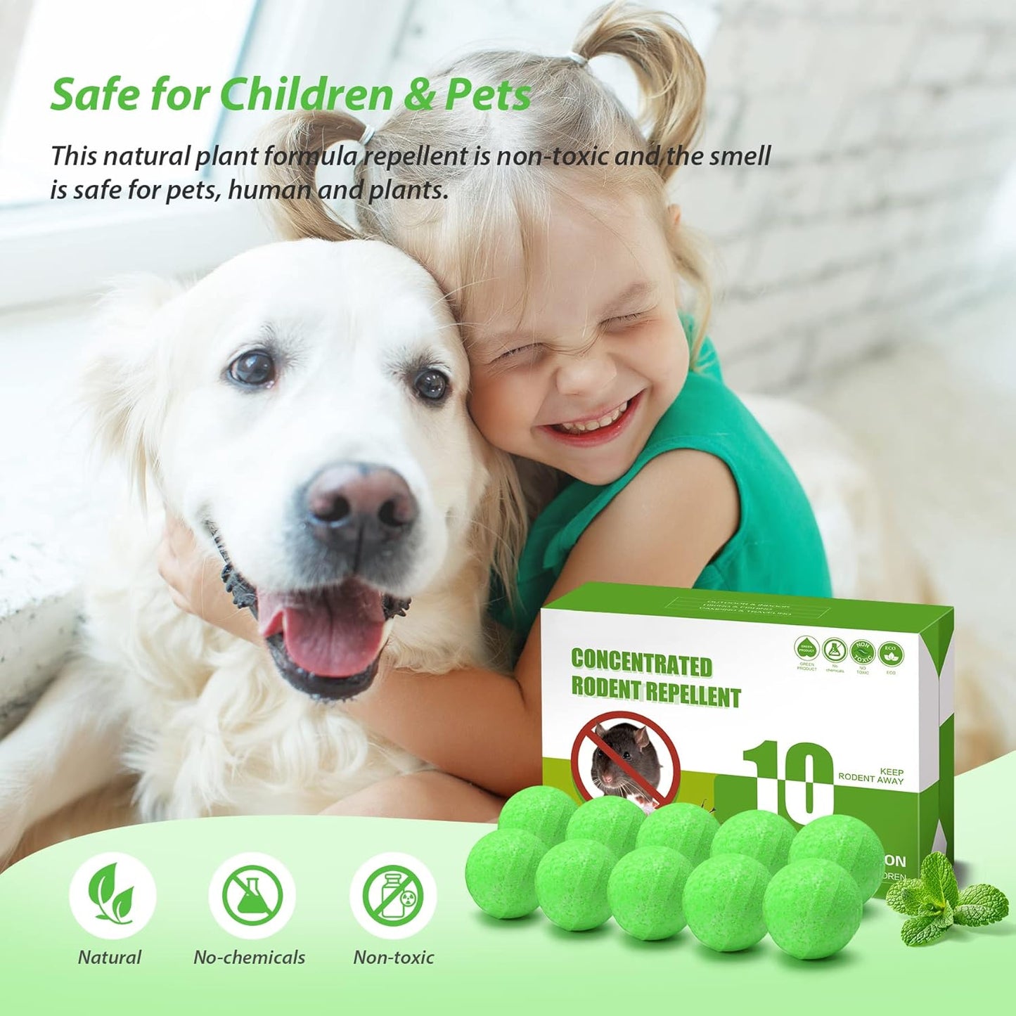 Rodent Repellent Balls,10Pcs Mouse Repellent Balls Peppermint Oil for Mice Squirrel Mole Pests, Natural Pest Control Pouches for Indoor Outdoor Kitchen Car Warehouse, Safe for Pets & Family