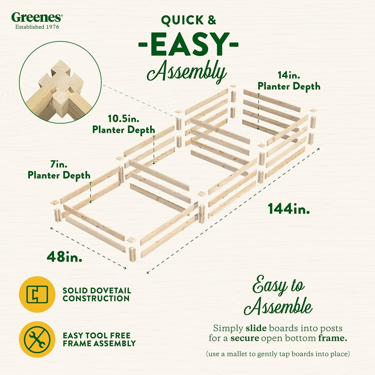 Greenes Fence Original Pine Raised Garden Bed, 4' x 12' x 7-14" - Made in USA with American Pine