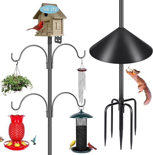 Gtongoko Smart Bird Feeder Pole Squirrel Proof 94 Inch with 4 Shepherds Hooks Hanging Bluebird House Pole for Outdoors Squirrel Baffles for Feeders Metal Heavy Duty Mounting Kit
