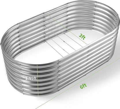 Land Guard Galvanized Planter Raised Beds, 6×3×1.99ft Galvanized Water Trough, Keyhole Raised Garden Bed Metal