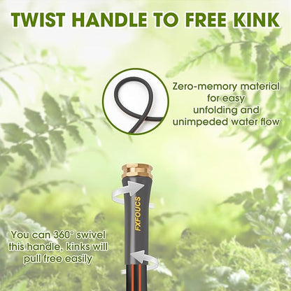 Heavy Duty Garden Hose – 5/8 Inch Flexible, Lightweight Hybrid Hose with 600 PSI Burst Pressure, Swivel Handle, and Durable Copper Male/Female Fittings (Black, 100FT)