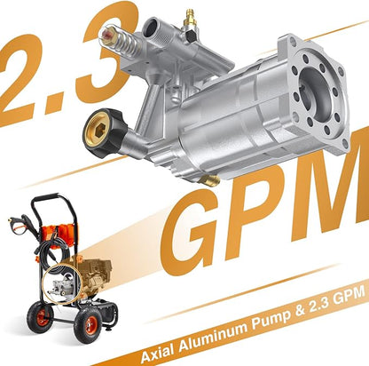 3500PSI Gas Pressure Washer, 2.3GPM Gas Powered High Pressure Washer with 209CC Engine, 4 Adjustable Nozzles, 25 ft High Pressure Hose for Cleaning Walls, Terraces, Vehicles, Gardens (Orange)