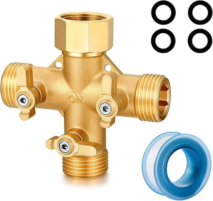 Garden Hose Splitter High Flow Splitter No Restricted-Flow Connector Heavy Duty Brass Hose Splitter with Shut Off Valves 3 way Hose Bib Adapter (Cross 3 way)