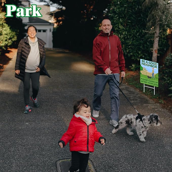 Clean Up After Your Dog Signs for Yard 2 Pack - 12.6x9.5Inches No Dogs Poop Sign with Metal Stake Sturdy, BE A GOOD NEIGHBOR Dog Pooping Signs for Lawn, Pick Up After Your Outdoor Pooch