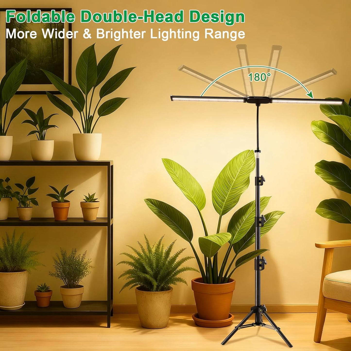 Plant Grow Light with Stand,Super Bright 6000K White Full Spectrum Floor Growing Lamp with Rotatable Light Head & Height Adjustable 17-62" for Indoor Large Tall Plants,Dimmable & Auto Timer 4/8/12H