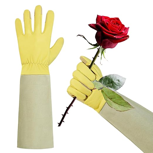 HLDD HANDLANDY Gardening Gloves Long Sleeve for Women and Men Cactus Protection Leather Garden Gloves for Cactus, Golden Yellow, S