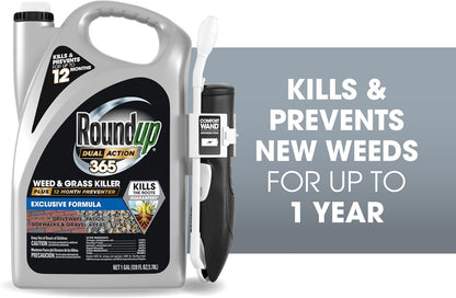 Roundup Dual Action 365 Weed & Grass Killer Plus 12 Month Preventer with Comfort Wand, Kills & Prevents for up to 1 Year, 1 gal.