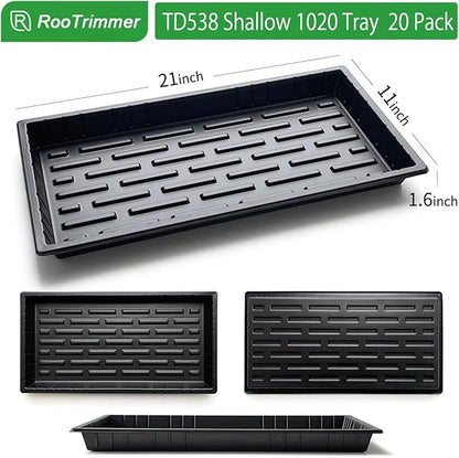 20 Pack Shallow 1020 Trays No Holes, Heavy Duty Reusable Seed Starter Flat Seedling Tray for 72/128 Cell Plug Tray, Transplant, Microgreen & Seed Germination (21"×11", 1.6" Deep, TD538)