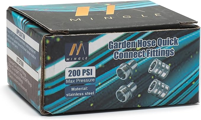 M MINGLE Garden Hose Quick Connect Fittings, 3/4 Inch GHT Stainless Steel, Quick Connector Set, 2-Pack