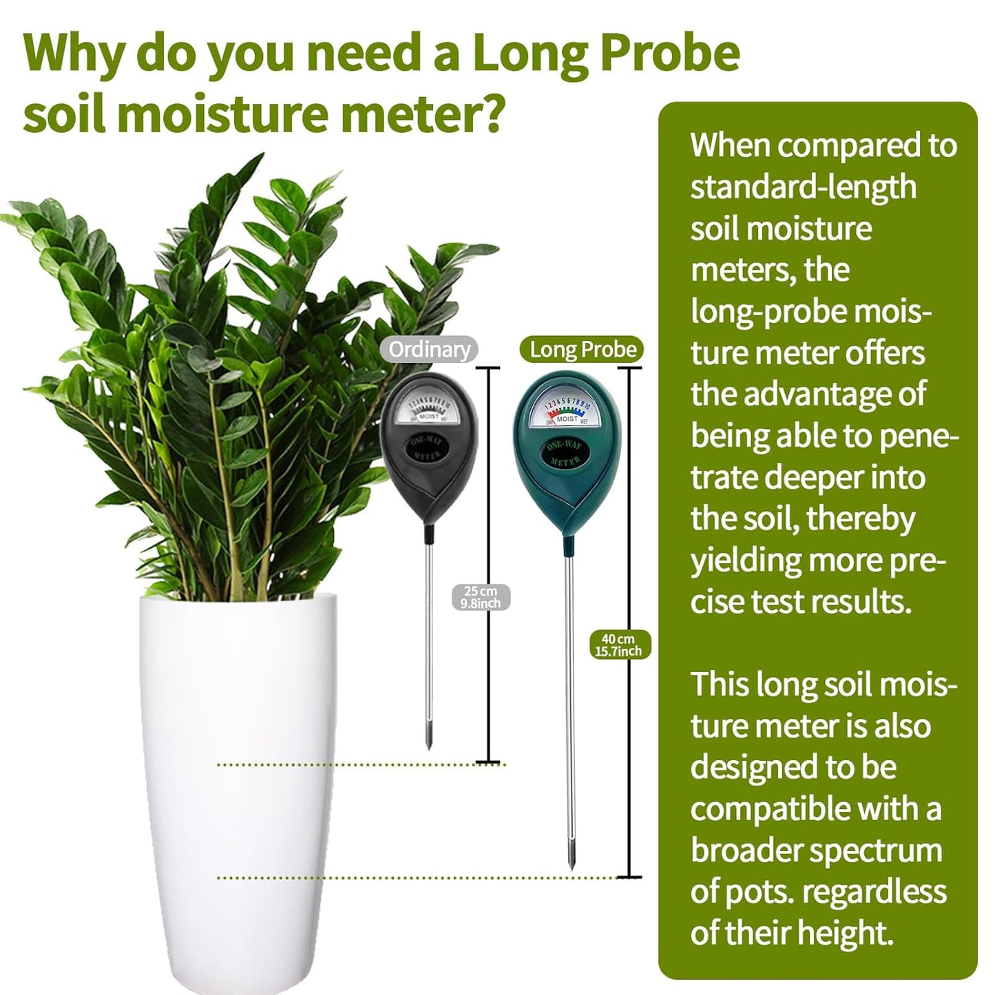 Green Soil Moisture Meter, Soil Tester, Moisture Meter Plants, Soil Moisture Tester, Soil Water Tester for Plants, Plant Moisture Monitor, No Battery Needed (Green-40 cm)