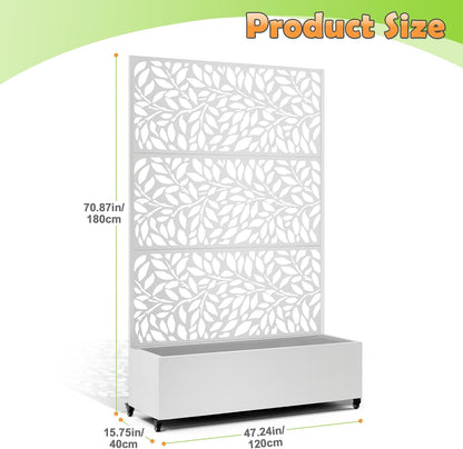 Metal Raised Garden Bed with Trellis, 2 in 1 Trellis with Planter Box & Privacy Screen for Climbing Plants, Vine, Outdoor Standing Flower Beds with Drainage Holes,47.2" L x 16.7" W x 70.8" H,(White)