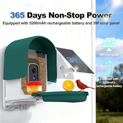 Bird Feeder Camera with 4K HD, App Alerts & Two-Way Audio, Solar Panel, 32GB Card 4-in-1 Perch, 160° View, Auto Detect & AI Identify - Wireless Outdoors Weatherproof Design (Light Green)