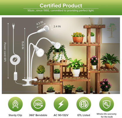 Grow Lights for Indoor Plants, LED 30 W Full Spectrum Bulb Replaceable Plant Light, 450 W Equivalent Clip on Grow Light with Optical Lens for Indoor Growing, Lifetime Free Bulb Replacement