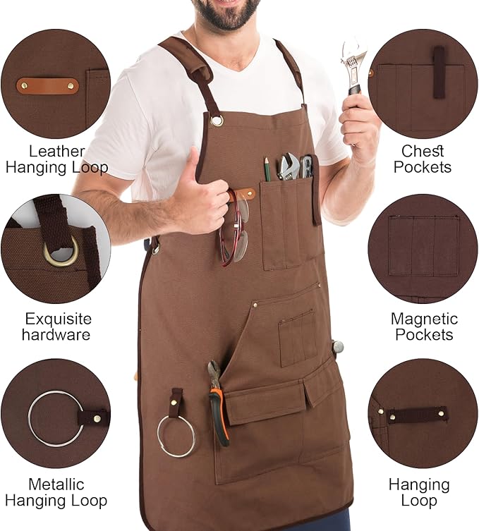 Multi-Functional Men's Tool Apron, Multi-Pocket Canvas Apron, Woodworking, Mechanic, Blacksmith, Waiter Work Apron